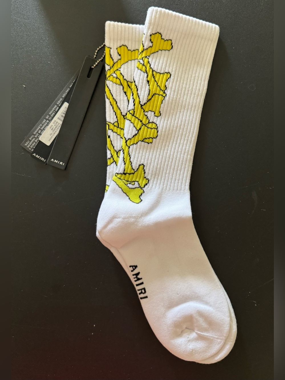 Amiri LIME STACKED BONES LOGO Crew Ribbed Socks Size 43-44 ( Size 10-11) NEW